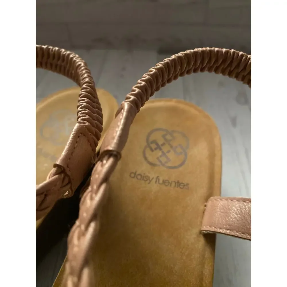 Daisy Fuentes Tan Rhinestone Braided Wedge Sandals Size 8.5 Slip-On Platform - Picture 3 of 5